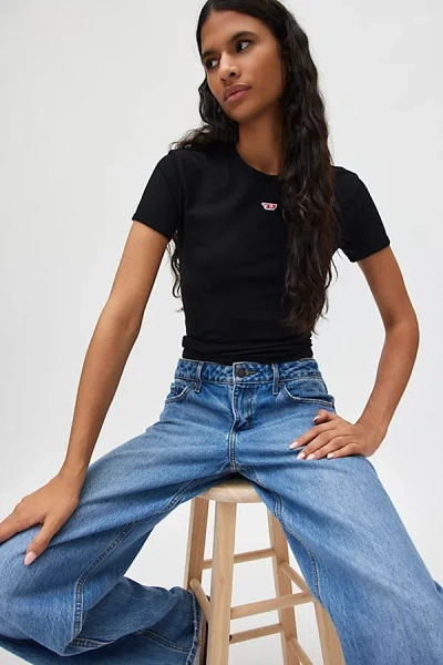 Diesel Women Black T-shirt With Logo On The Front And Ribbed Design In Cotton Woman