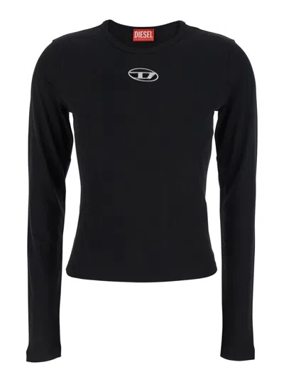 Diesel Fitted Long-sleeved T-shirt With Metallic Logo Detail In Black