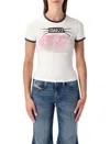 Diesel White Cotton T-shirt With Print And Contrasting Edges In White