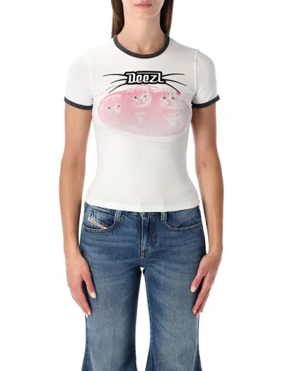 DIESEL DIESEL T-UNCUTIES-LONG-R13 WHITE SLIM-FIT COTTON T-SHIRT