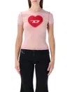 Diesel Heart Printed Crewneck T-shirt In Pink