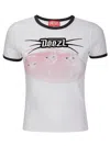 Diesel White Cotton T-shirt With Print And Contrasting Edges In Gray
