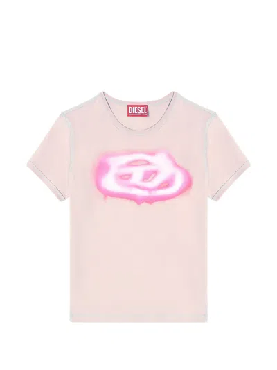 Diesel Pink Slim Graffiti-effect Logo T-shirt In Neutral