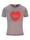 Diesel Women Heart Cotton T-shirt In Gray
