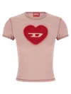 Diesel Pink Crew Neck T-shirt With Front Print And Beaded Details In Cotton Woman In Gold