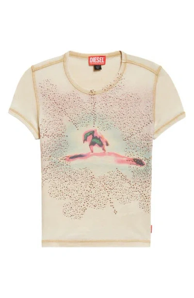 Diesel ® T-uncuties Rhinestone Embellished Graphic T-shirt In Brown