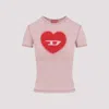 Diesel Pink Crew Neck T-shirt With Front Print And Beaded Details In Cotton Woman In Gold