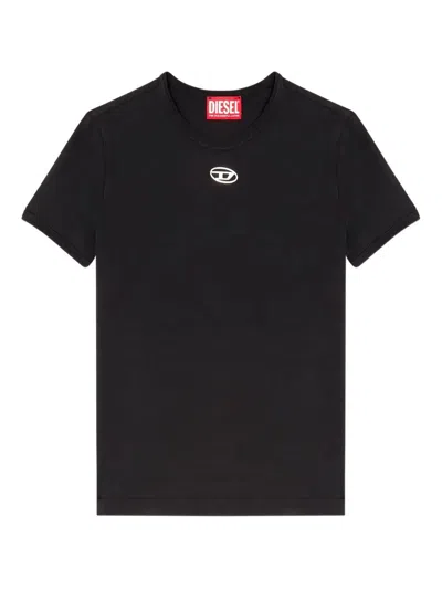 Diesel Slim-fit Stretch Cotton T-shirt With Metallic Oval D Logo In Brown