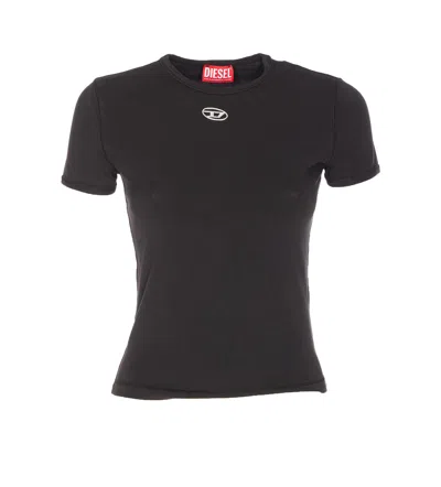Diesel Women Black T-shirt With Logo On The Front And Ribbed Design In Cotton Woman