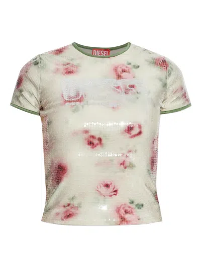 Diesel T-unkel Floral Sequin T-shirt In White