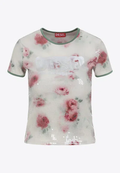 Diesel T-unkyel Floral T-shirt In Burgundy