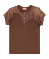 Diesel Henley T-shirt With Peel-off Effect In Brown