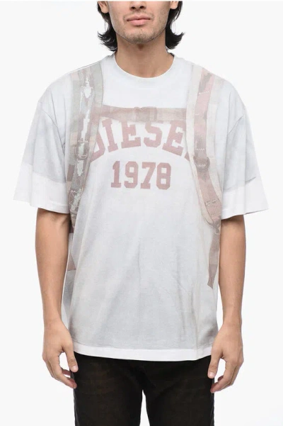 Diesel T-wash-e3 T-shirt With Trompe L'oeil Print In White