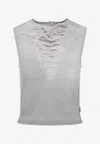 Diesel T-yasmina Distressed Tank Top In Gray