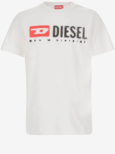 Diesel Kids' Tadjustk14 Cotton T-shirt With Print In White