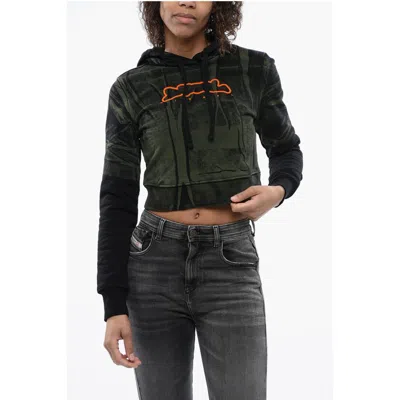 Diesel Tag Brushed Cotton F-slimmy Cropped Hoodie With Women's Flocked