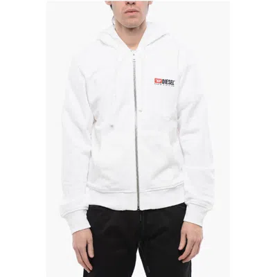 Diesel Red Tag Brushed Cotton S-ginn Sweatshirt With Hood And Zip C In White