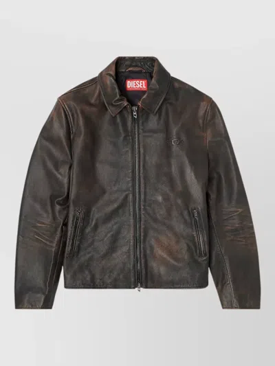 Diesel Tailored Blazer Jacket Distressed Finish Front Pockets In Brown