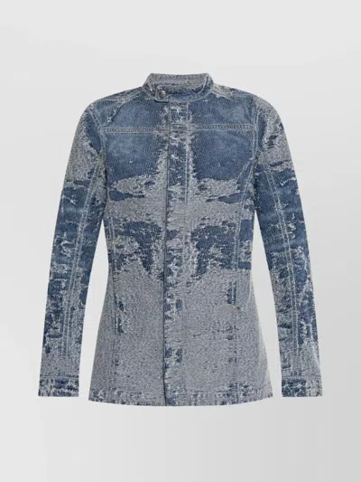 DIESEL TAILORED JACKET WITH STAND COLLAR AND DISTRESSED DETAILING