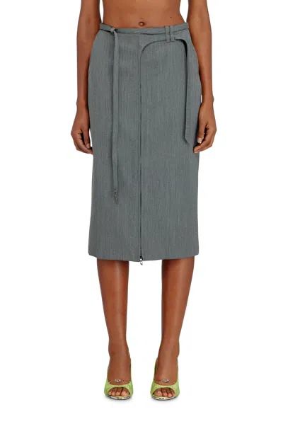 Diesel Tailored Midi Pencil Skirt With Biker Straps In Gray