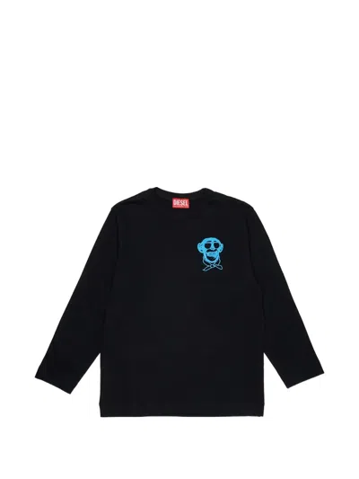 Diesel Kids' Takao Graphic-print Long-sleeve T-shirt In Black