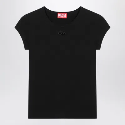 Diesel Women Black T-shirt With Logo On The Front And Ribbed Design In Cotton Woman