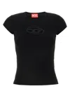 Diesel 't-angie' Black Crewneck T-shirt With Oval D Logo Embroidery On The Front