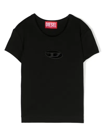 Diesel Kids' Tangie Stretch-cotton T-shirt In Schwarz