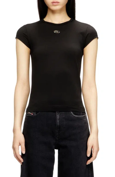 Diesel Slim Ribbed T-shirt With Metallic Oval D In Black