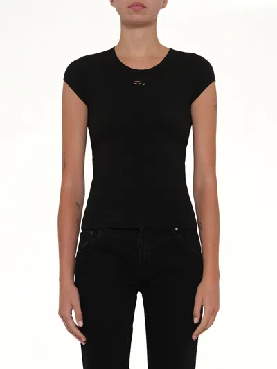 Diesel Women Black T-shirt With Logo On The Front And Ribbed Design In Cotton Woman