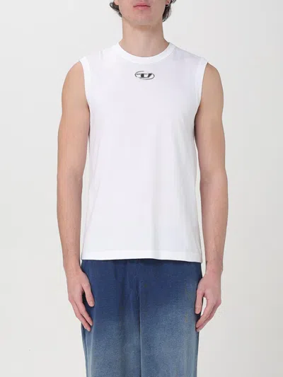 Diesel T-bisco-iod White Sleeveless Top With Logo Detail On The Front In Cotton Man