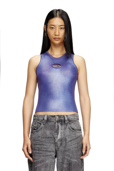 Diesel Tank Top In Metallic Ribbed Knit In Violet