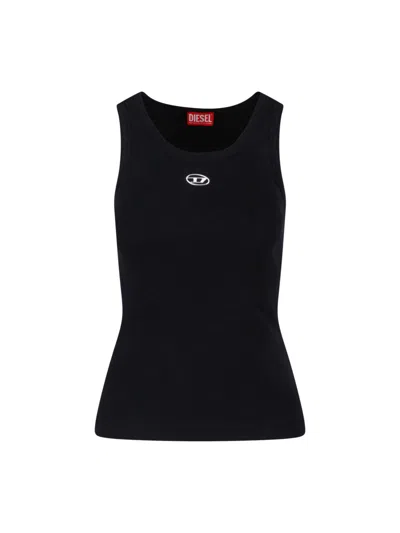 Diesel Black Tank Top With Logo On The Front And Ribbed Design In Cotton Woman In Blue