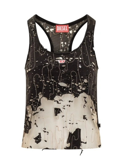 Diesel Layered Scoop Neck Tank Top With Graphic Print In Black