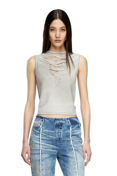 Diesel Tank Top With Distressed Front In Grey