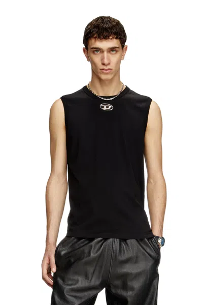 Diesel Tank Top With Metallic Oval D In Black
