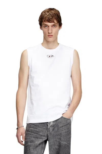 Diesel Tank Top With Metallic Oval D In White