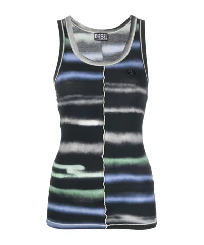Diesel T-ankycut Striped Vest Top In Green