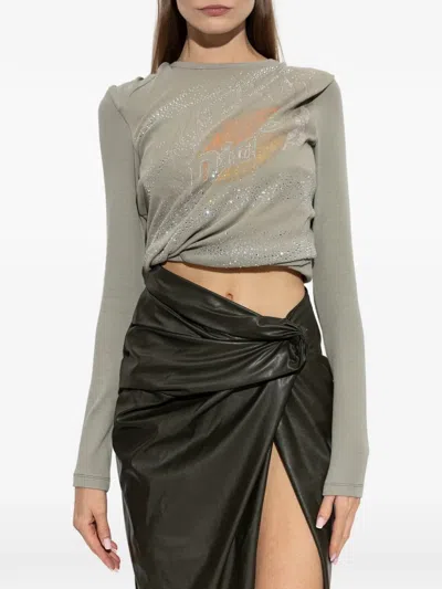 Diesel T-asay Rhinestone-embellished Gathered Top In Gray