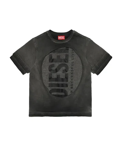 Diesel Kids' Tashy Over Cotton T-shirt In Black