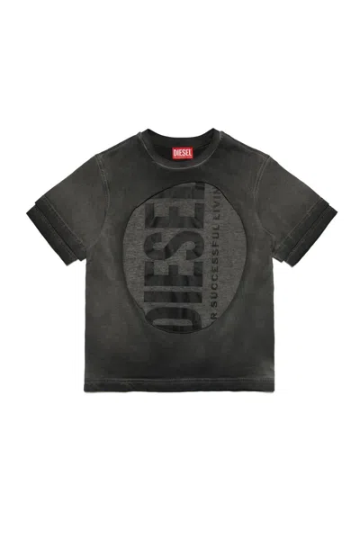 Diesel Kids' Tashy Over Logo Printed T-shirt In Black