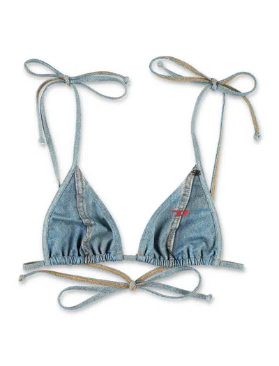 Diesel Tatiana-dnm Denim-effect Triangle Bikini Top In Blue