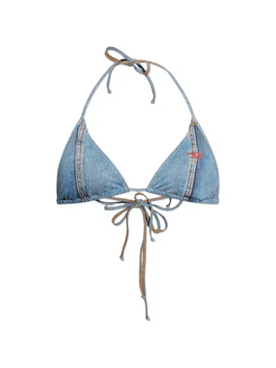 Diesel Tatiana-dnm Tie Denim-effect Bikini Top In Blue