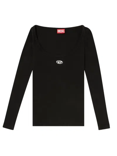 Diesel T-uncutieslong-ls-od T-shirt With Oval D Logo In Black