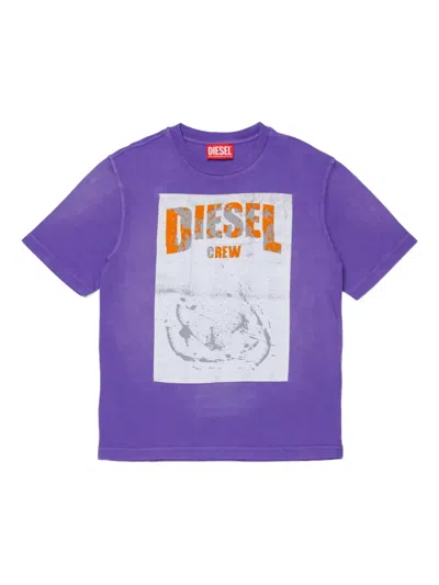 Diesel Kids' Tbers Over Graphic-print T-shirt In Purple