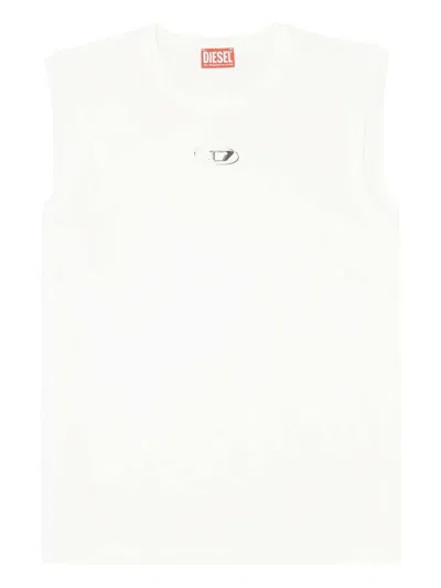 Diesel T-bisco-iod White Sleeveless Top With Logo Detail On The Front In Cotton Man