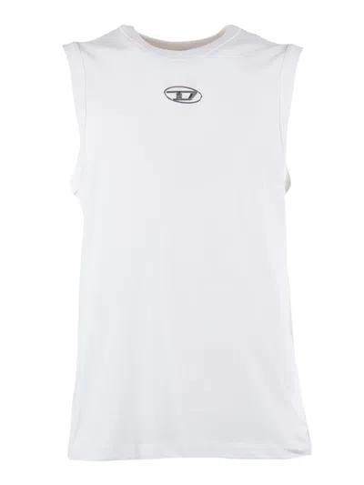 Diesel T-bisco-iod White Sleeveless Top With Logo Detail On The Front In Cotton Man