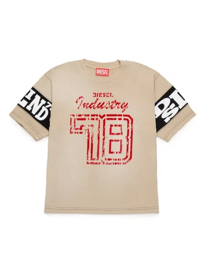 Diesel Kids' T-shirt Colorblock Con Grafica College In Beige