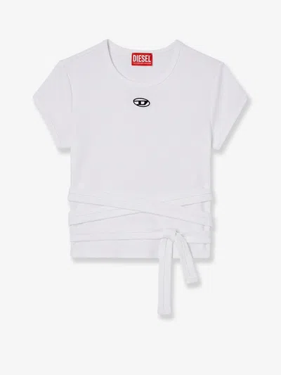 Diesel T-bunny-tail- S1 Cotton T-shirt With Tie Bands In White
