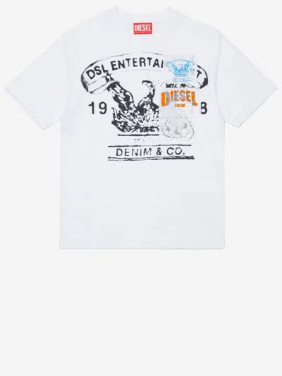 Diesel Kids' Tdersim Over Printed T-shirt In White